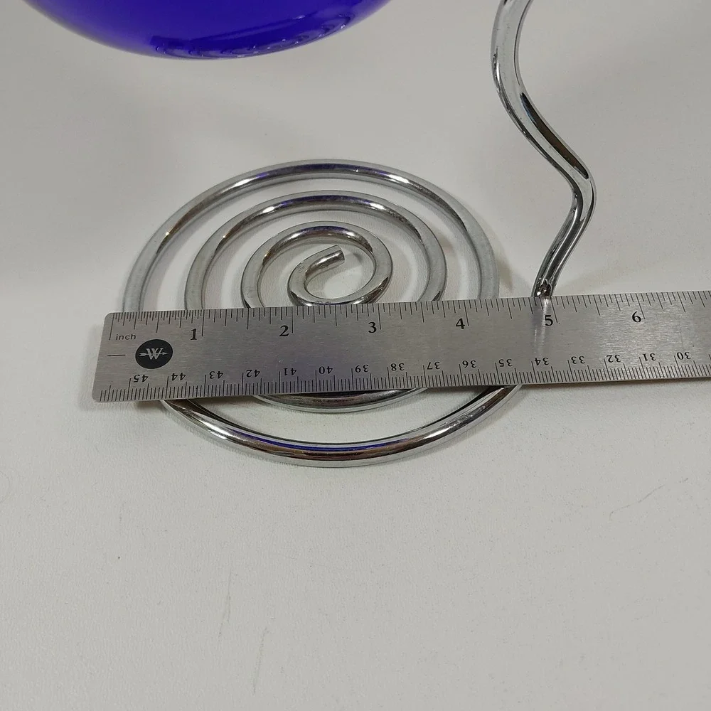 Vintage MCM‎ Cobalt Blue Glass Silver Tone Metal Coil Candle Holder 10